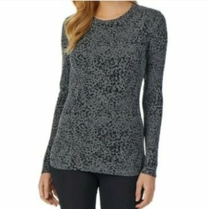 Cuddl Duds Climate Right Activewear Top | Black Gray Animal Print | MEDIUM